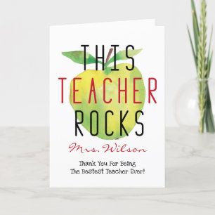 This Teacher Rocks Watercolor Apple Thank You Card