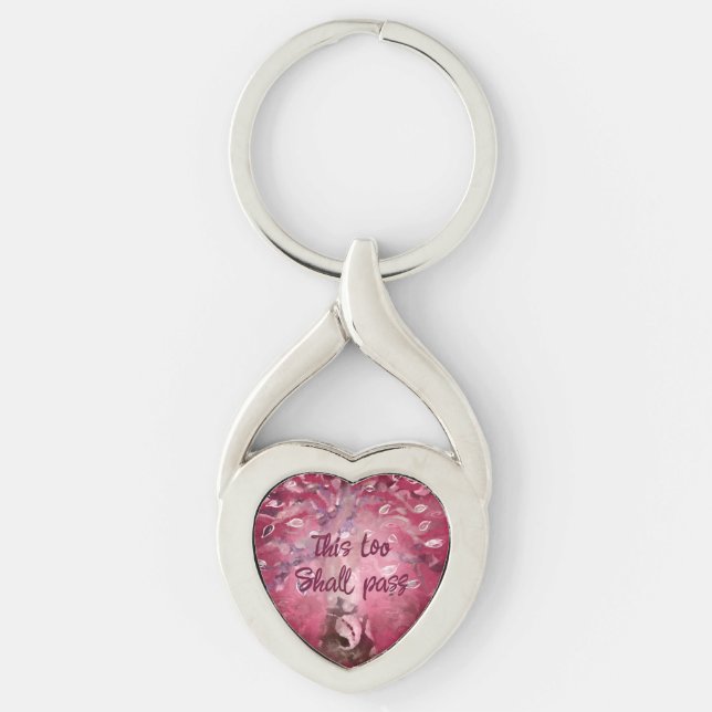 This Too Shall Pass Abstract Tree Pink White Brown Key Ring (Front)