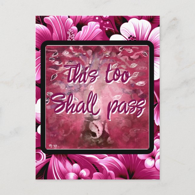 This Too Shall Pass Abstract Tree Pink White Postcard (Front)