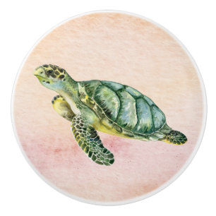This turtle still alive in the big ocean green ceramic knob