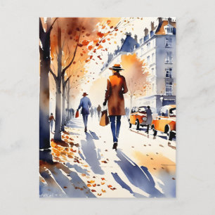 This urban art watercolour painting is an autumn s postcard