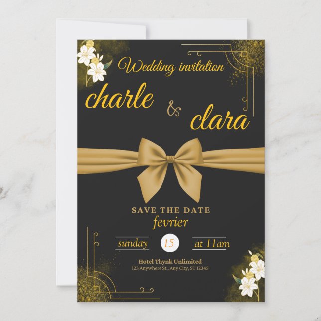 This wedding invitation design with black and gold (Front)