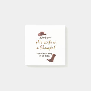 This Wife is a showgirl bachelorette party name da Post-it Notes