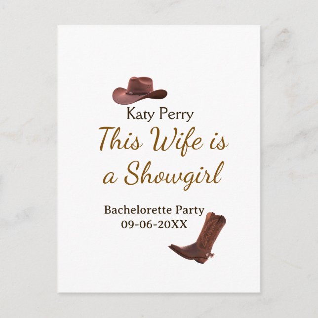 This Wife is a showgirl bachelorette party name da Postcard (Front)