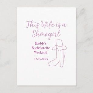 this wife is a showgirl bachelorette party purple postcard