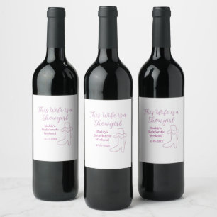 this wife is a showgirl bachelorette party purple wine label