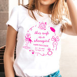 This Wife Is A Showgirl Bachelorette Party T-Shirt<br><div class="desc">Get ready to trade the feathers for a veil! Celebrate the bride-to-be in true Las Vegas style with this custom bachelorette party t-shirt. Featuring a chic, retro-inspired illustration of a showgirl in a martini glass, disco ball, and a whimsical bow, this design captures the glitz and glamour of a classic...</div>