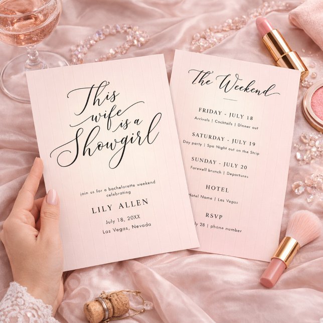 This Wife Is a Showgirl Blush Bachelorette Weekend Invitation (Creator Uploaded)