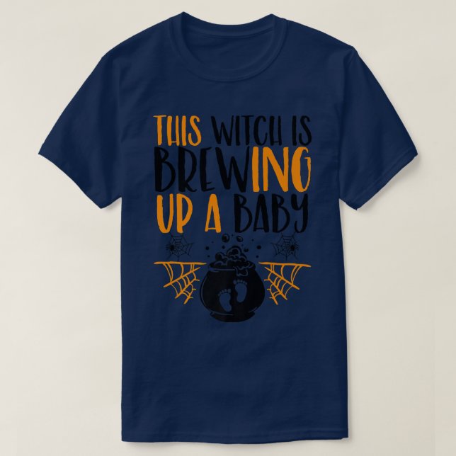 This Witch Is Brewing Up a Baby Halloween Pregnant T-Shirt (Design Front)