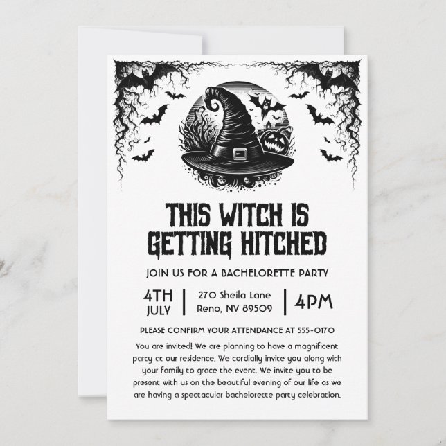 This Witch is Getting Hitched Bachelorette Party Invitation (Front)