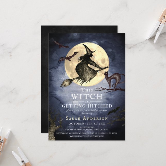 This Witch is getting Hitched Bridal Shower Invitation (Front/Back In Situ)