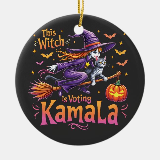 This Witch is Voting Kamala Cat Lady Harris   Ceramic Tree Decoration (Front)