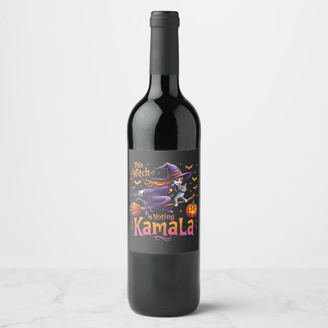 This Witch is Voting Kamala Cat Lady Harris   Wine Label (Front)