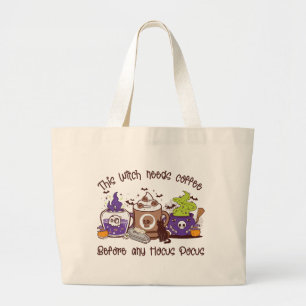 This Witch Needs Coffee Large Tote Bag