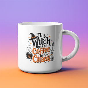 This Witch Runs on Coffee and Funny Halloween Espresso Cup