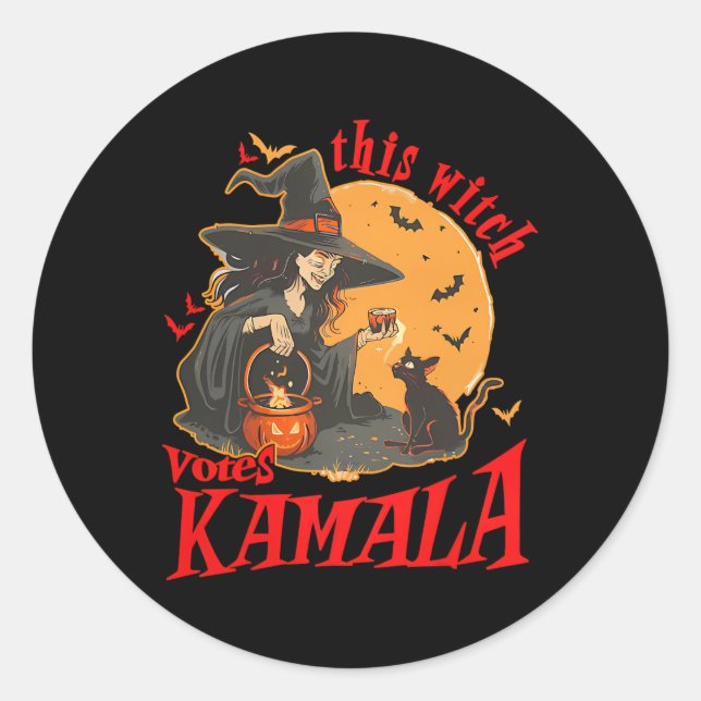 This Witch Votes Kamala Witchy Halloween Feminist  Classic Round Sticker (Front)