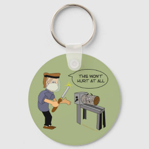 This Won't Hurt Funny Woodturning Cartoon Key Ring