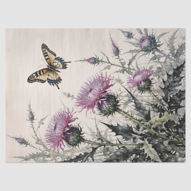 Thistle and Butterflies Tissue Paper (Front)
