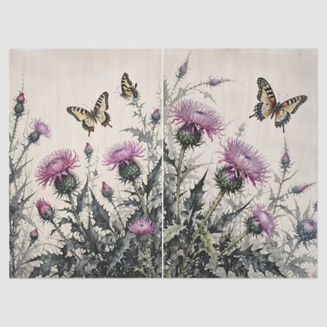 Thistle and Butterflies Tissue Paper (Front)