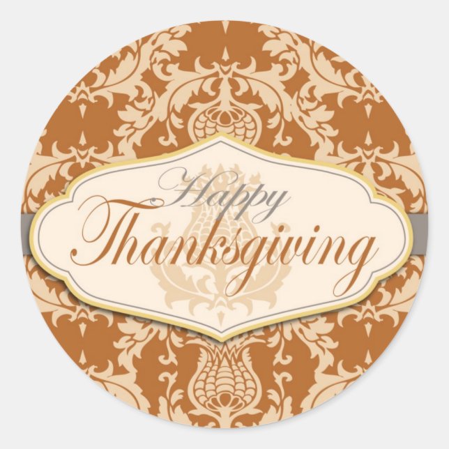 Thistle Damask Thanksgiving Classic Round Sticker (Front)