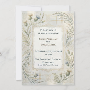 Thistle Fern Celtic Scroll Wedding Invitation
