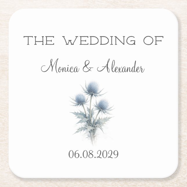 Thistle Floral Scottish Scotland Wedding Square Paper Coaster (Front)