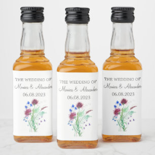Thistle Floral Scottish Watercolor Wedding Party Liquor Bottle Label