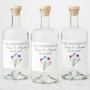 Thistle Floral Scottish Watercolor Wedding Party Liquor Bottle Label