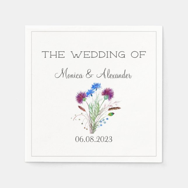 Thistle Floral Scottish Watercolor Wedding Party Napkin (Front)