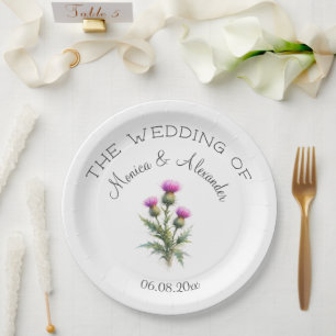 Thistle Floral Scottish Watercolor Wedding Party Paper Plate