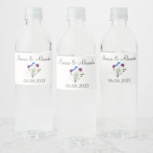 Thistle Floral Scottish Watercolor Wedding Party Water Bottle Label