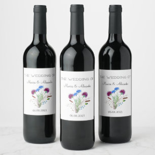Thistle Floral Scottish Watercolor Wedding Party Wine Label
