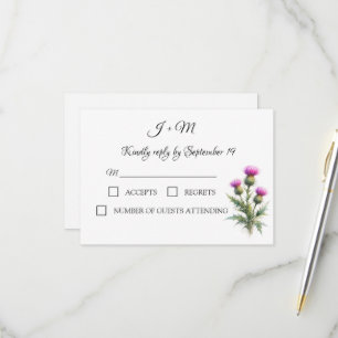 Thistle Floral Scottish Watercolor Wedding RSVP Card