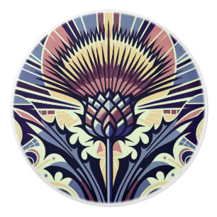 Thistle Flower Art Deco Ceramic Knob