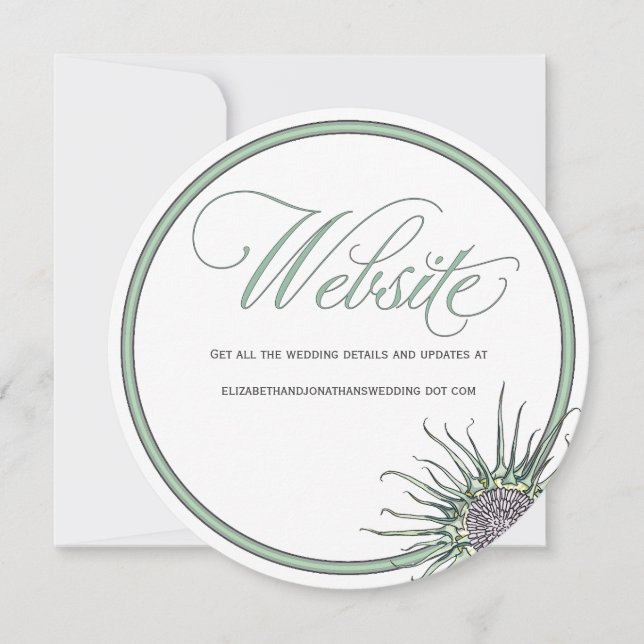 Thistle Flower Round Wedding Website Card (Front)