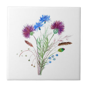 Thistle Flowers Vintage Watercolor Scotland  Tile
