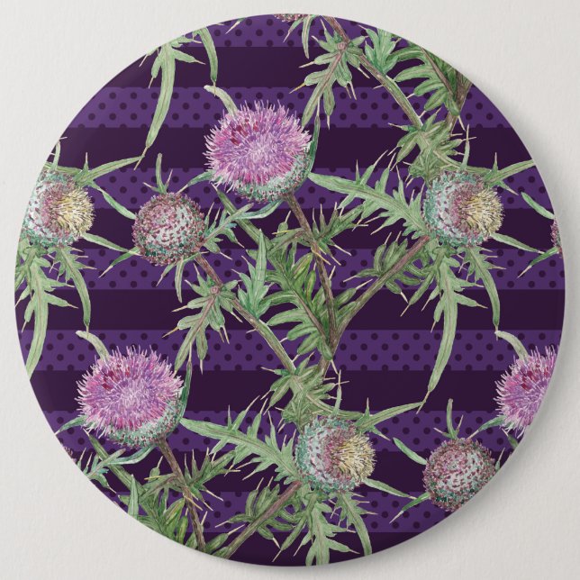 Thistle flowers violet 6 cm round badge (Front)