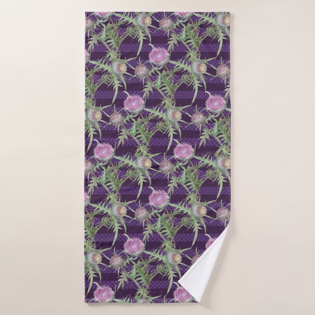 Thistle flowers violet bath towel (Bath Towel)