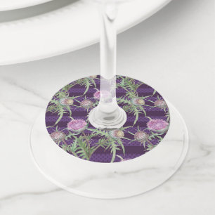Thistle flowers violet wine glass tag