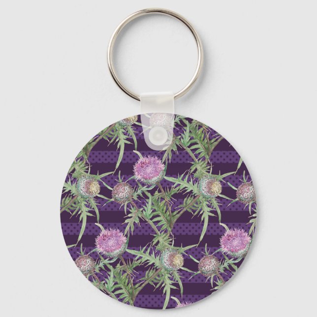 Thistle flowers watercolor pattern key ring (Front)