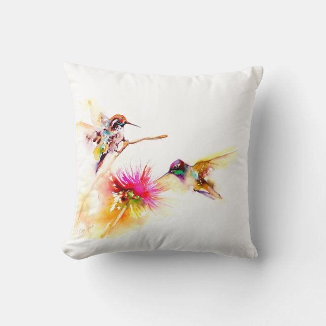 "Thistle for Two" Hummingbird Print on Cushion (Front)