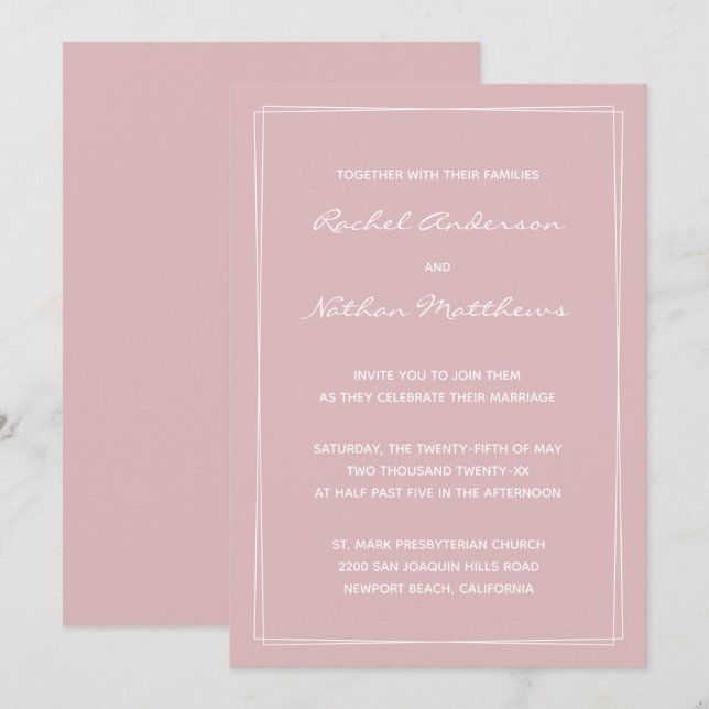 Thistle French Pink Modern Wedding Invitations (Front/Back)