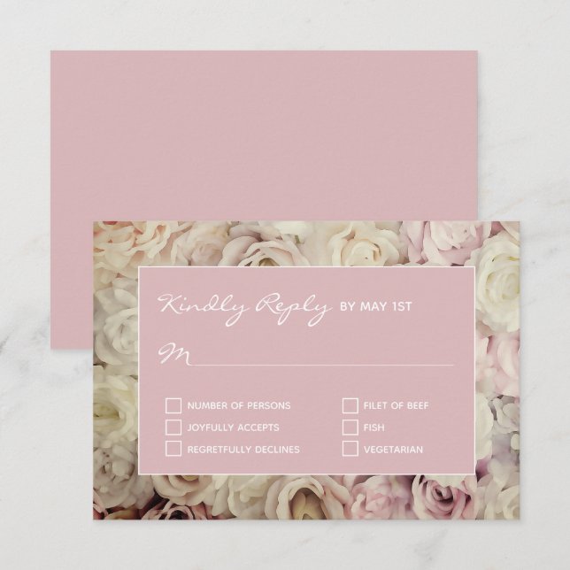 Thistle French Pink RSVP Cards Rose Background (Front/Back)