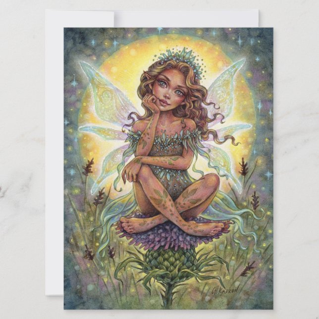 Thistle Landing Art Card Fairy Fantasy Flower  (Front)