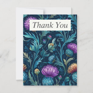 Thistle & Leaves on Dark Background Thank You Card