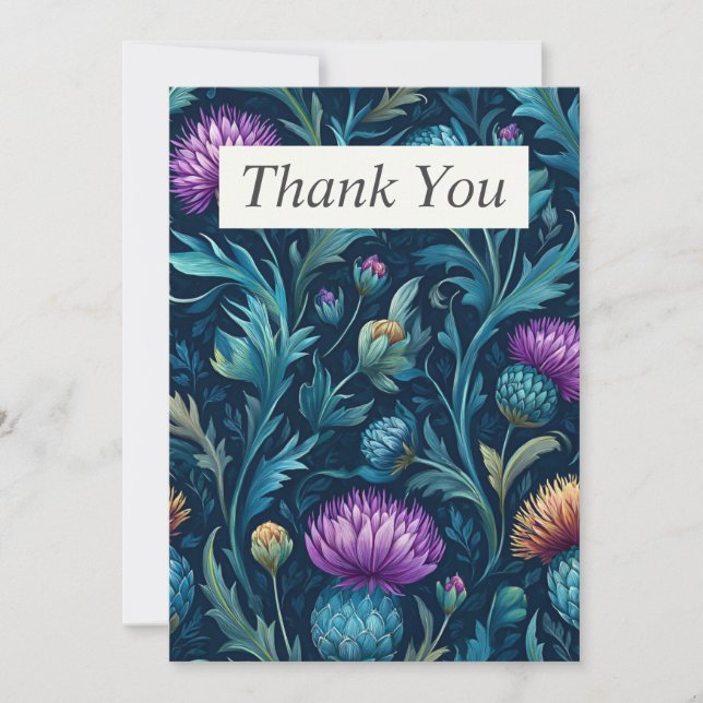 Thistle & Leaves on Dark Background Thank You Card (Front)