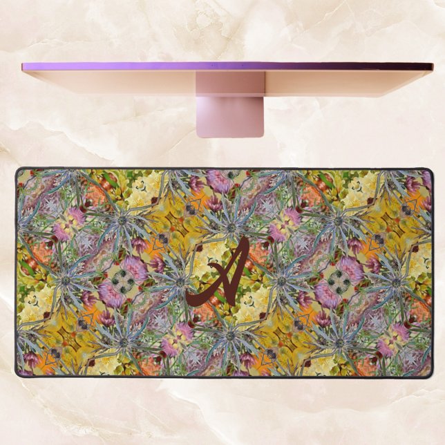 Thistle Multi Colour Floral with Monogram Boho Chi Desk Mat (Creator Uploaded)