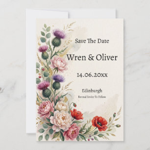 Thistle Peony Poppy Wedding Save The Date Card