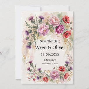 Thistle Poppy Peony Wildflower Save The Date Card