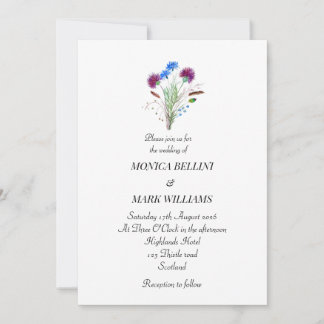 Thistle Purple Floral Scottish Minimalist Wedding Invitation
